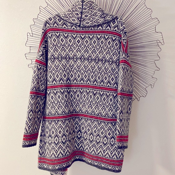 Aspen Open Front  Long Cardigan Cream Red Charcoal Size Large - Picture 4 of 5